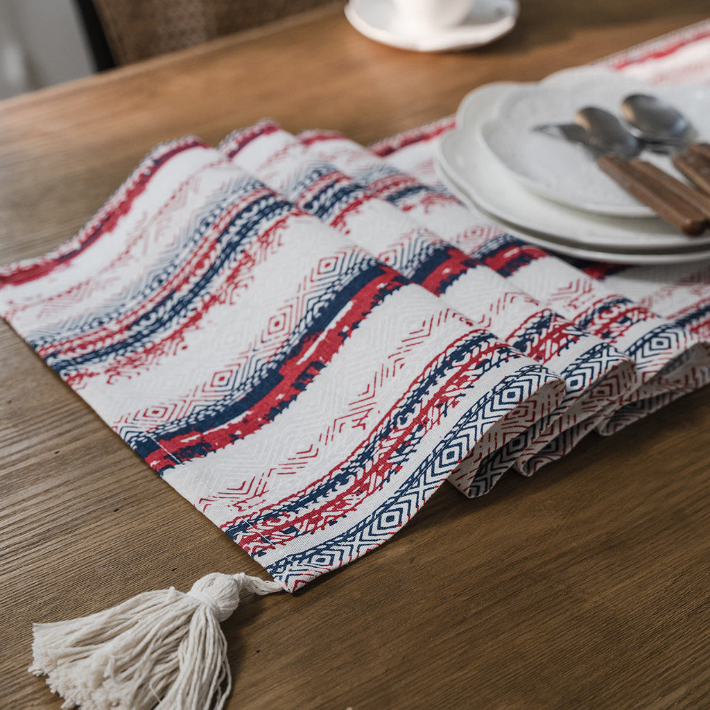 Ethnic Diamond Stripe Tassel Runner