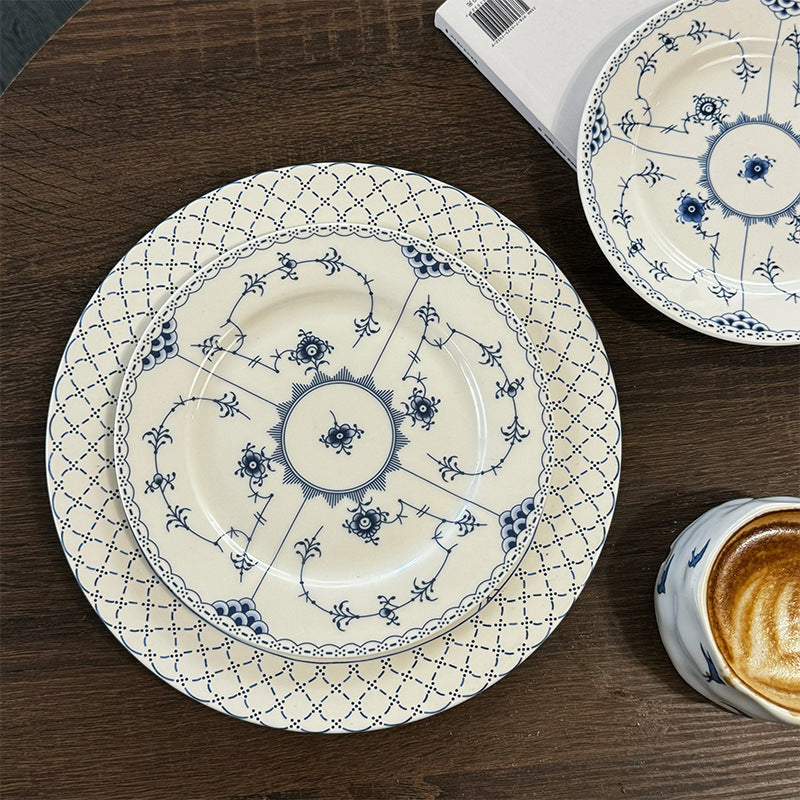 Rustic Blue and White Ceramic Plate