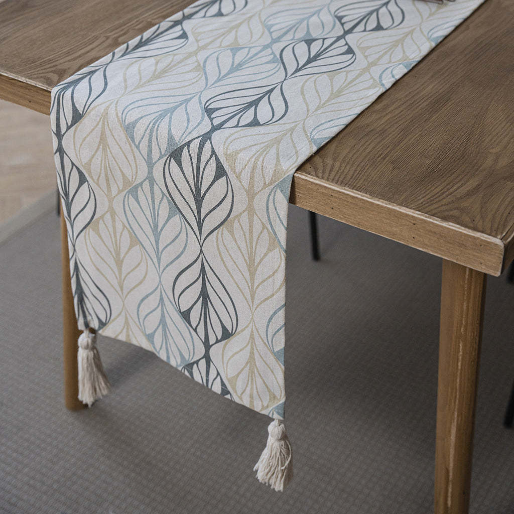 Leaf Line Art Tassel Runner