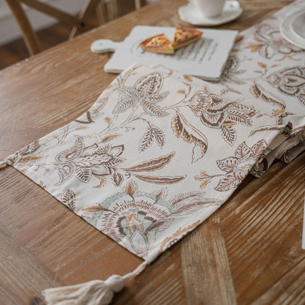 Warm Earthy Floral Tassel Runner