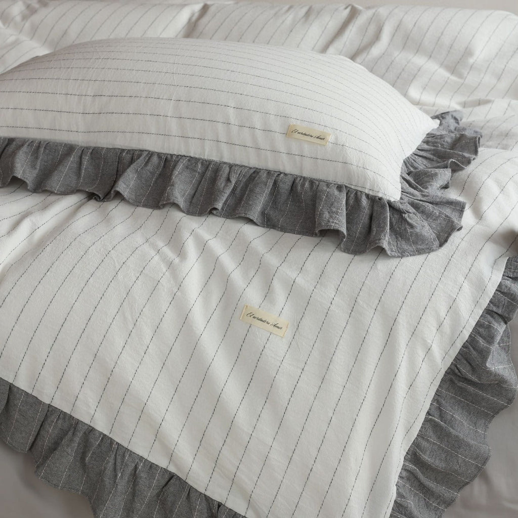 Soft Gray Ruffled Bedding Set