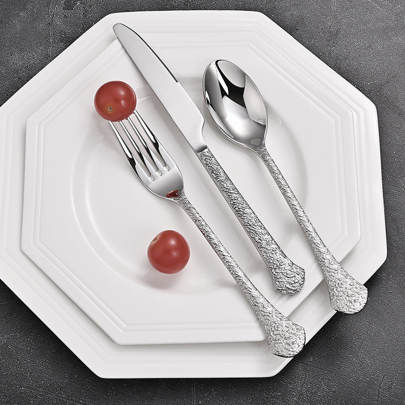 Aurora Silver Hammered Stainless Steel Cutlery Set
