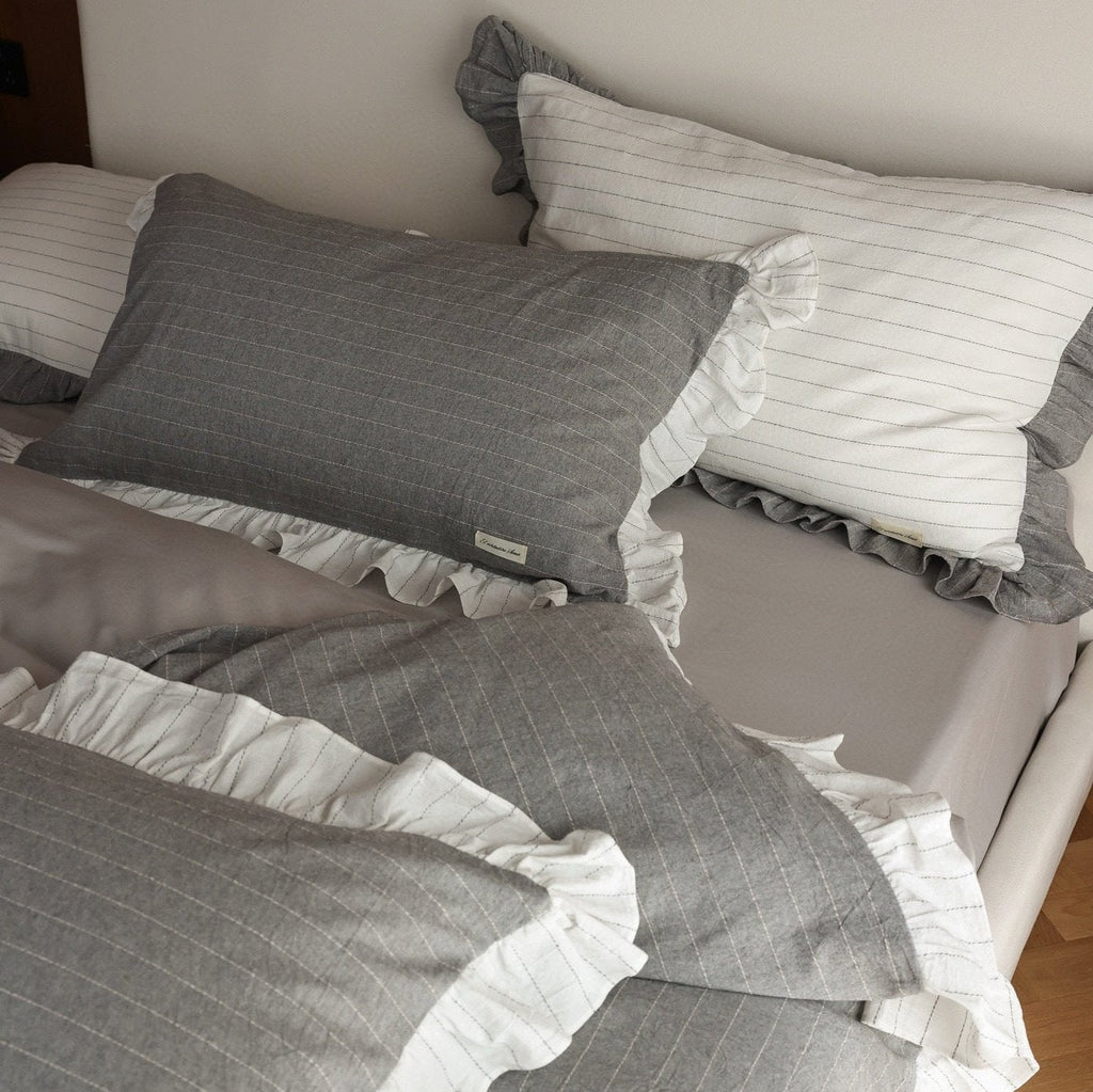 Soft Gray Ruffled Bedding Set