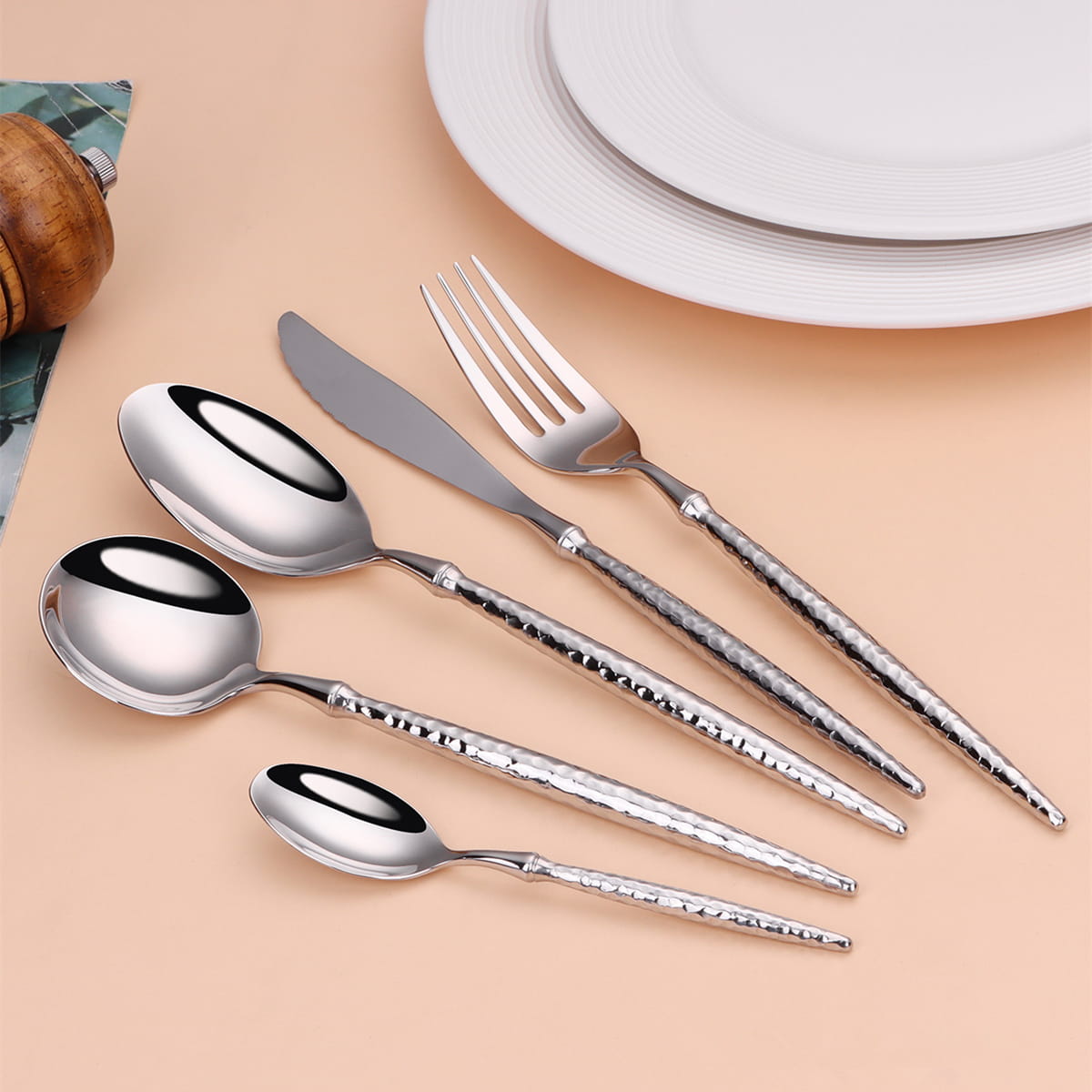 Siv Silver Hammered Luxury Stainless Steel Cutlery Set