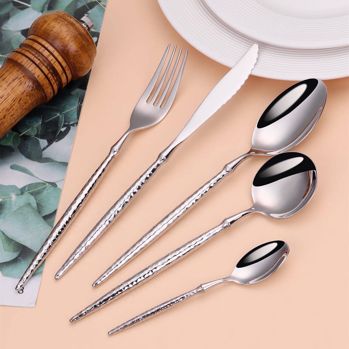 Siv Silver Hammered Luxury Stainless Steel Cutlery Set