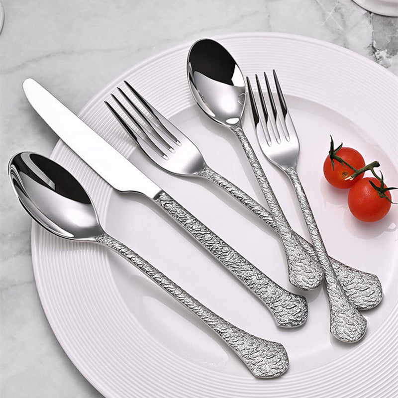 Aurora Silver Hammered Stainless Steel Cutlery Set