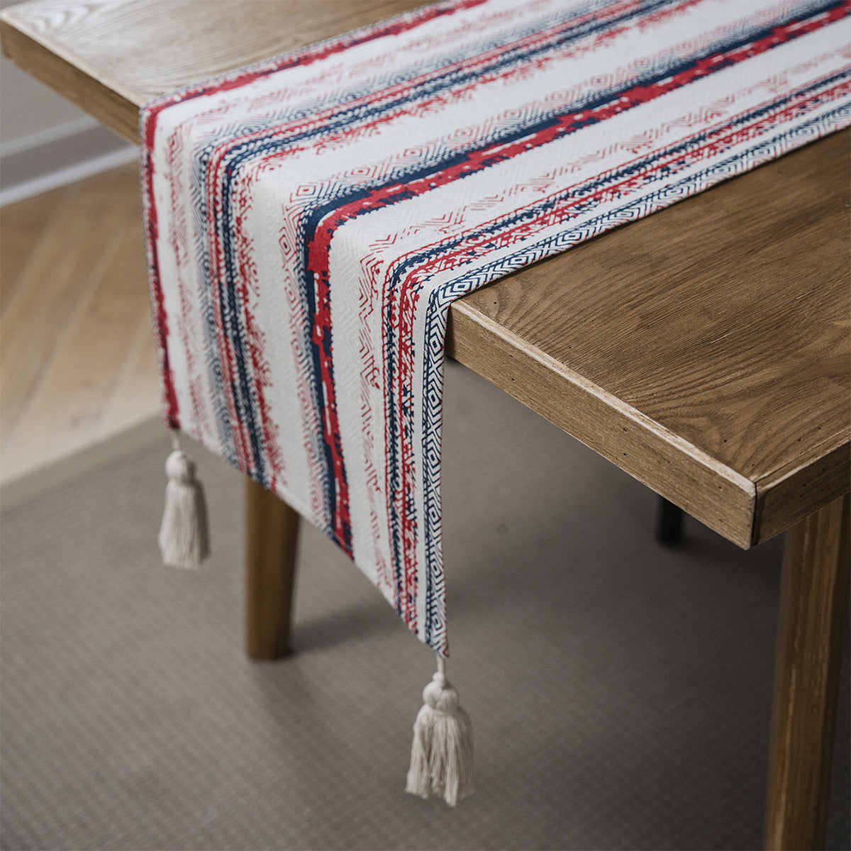 Ethnic Diamond Stripe Tassel Runner