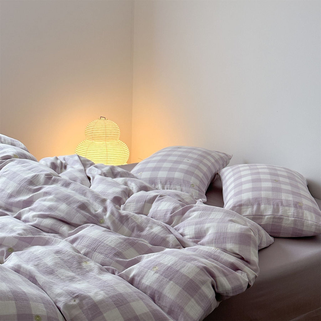 Purple Checkered Bedding Set