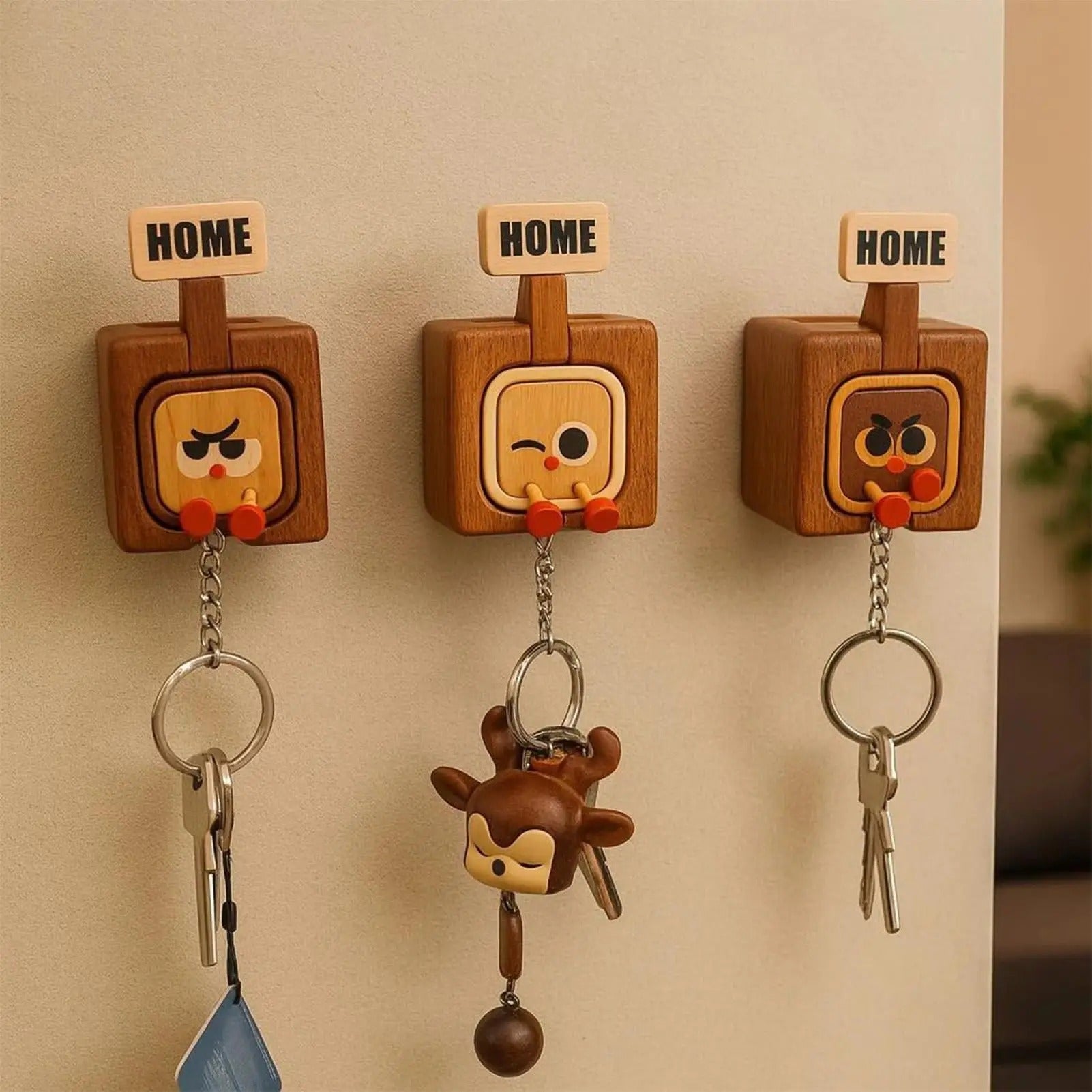 "HOME&OUT" Magnetic Solid Wood Keychain
