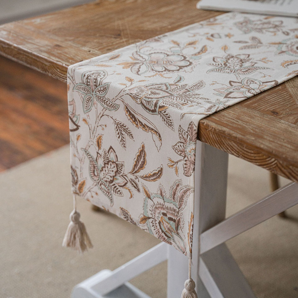 Warm Earthy Floral Tassel Runner