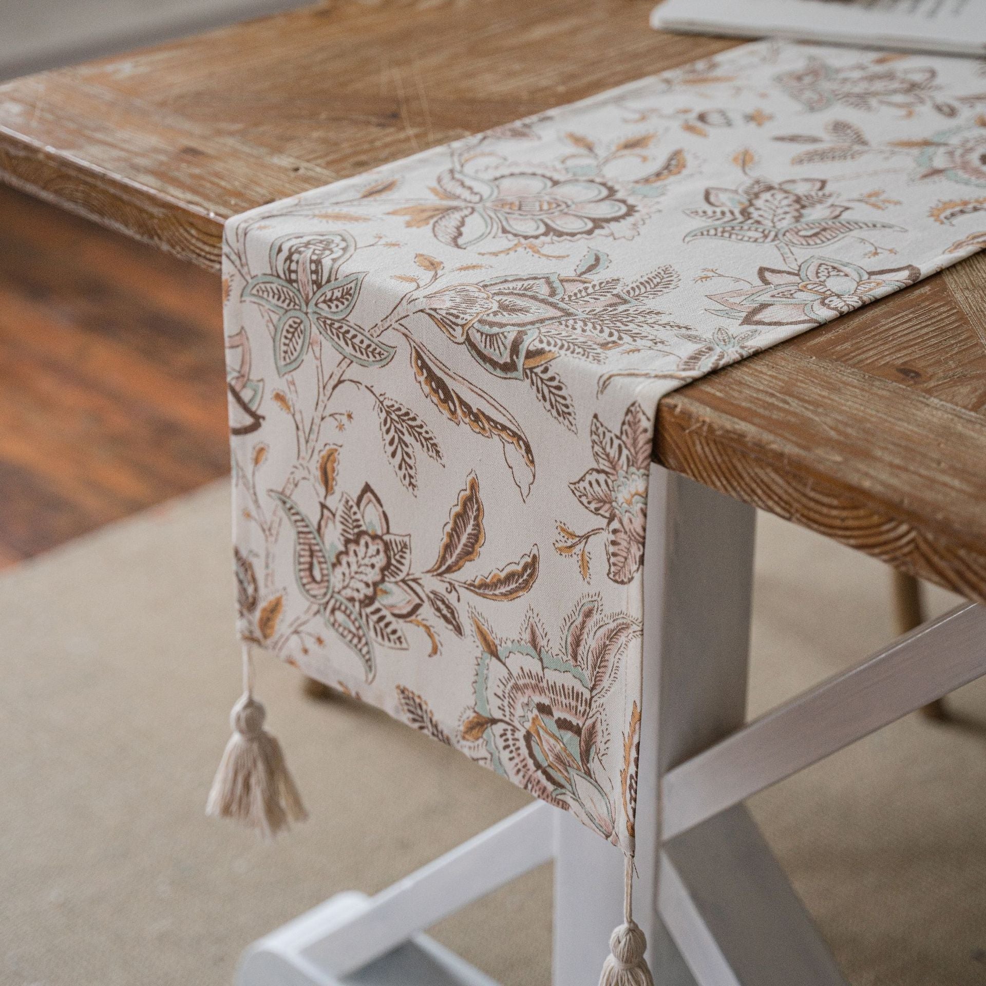 Warm Earthy Floral Tassel Runner