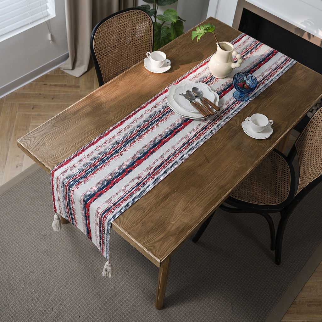 Ethnic Diamond Stripe Tassel Runner