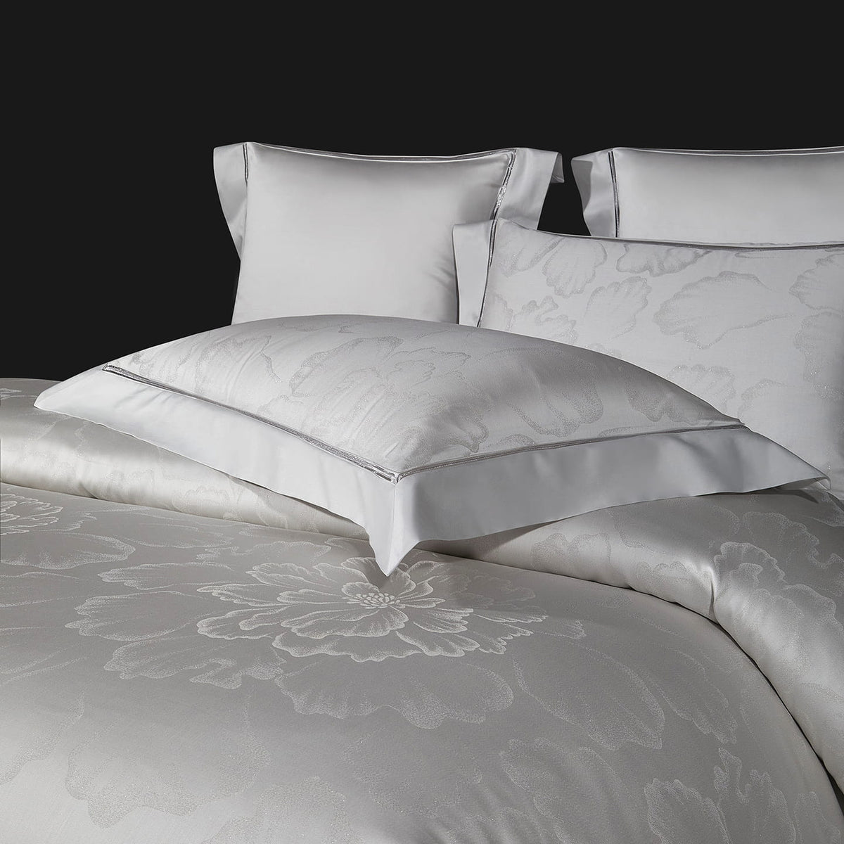 Valmont Pearl Silver Floral Jacquard Tencel Bedding Set