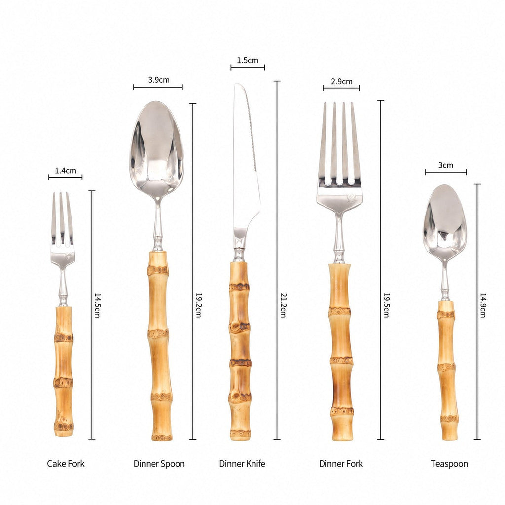 Sagano Natural Bamboo Handle Stainless Steel Cutlery Set