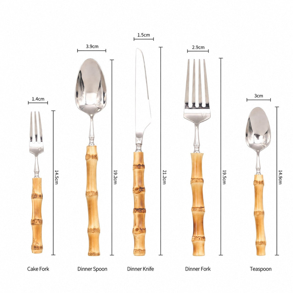 Sagano Natural Bamboo Handle Stainless Steel Cutlery Set
