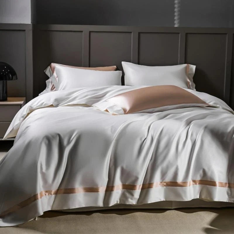 Manya Imperial White Reversible Egyptian Cotton Silk Bedding Set