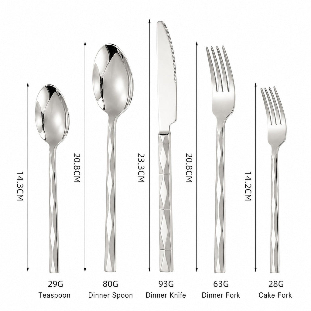 Svelte Silver Faceted Luxury Stainless Steel Cutlery Set