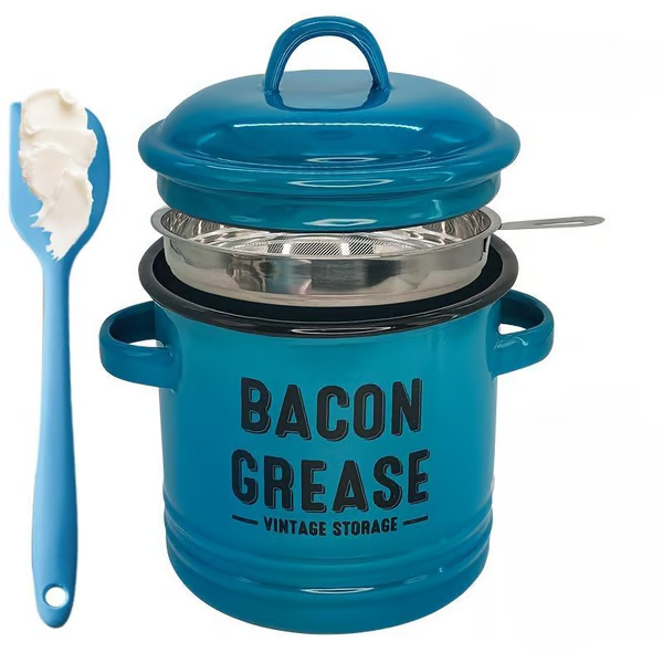 🖤 BLACK FRIDAY Best Sale -46 oz bacon grease container with strainer and food-grade silicone spatula