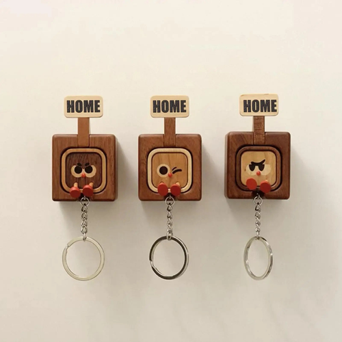 "HOME&OUT" Magnetic Solid Wood Keychain