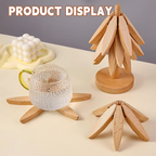🏆Flash Sale⚡✨Natural Tree Trivet Set - 4 Wooden Trivets & 1 Stand Like a Christmas Tree