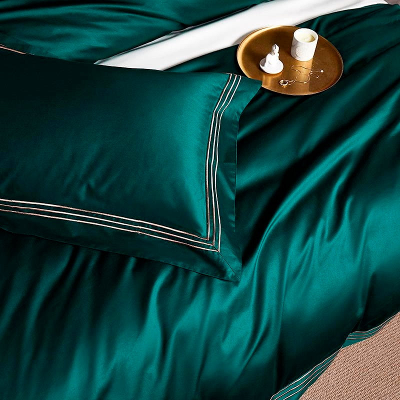 Leila Green Embroidered Edge Egyptian Cotton Bedding Set