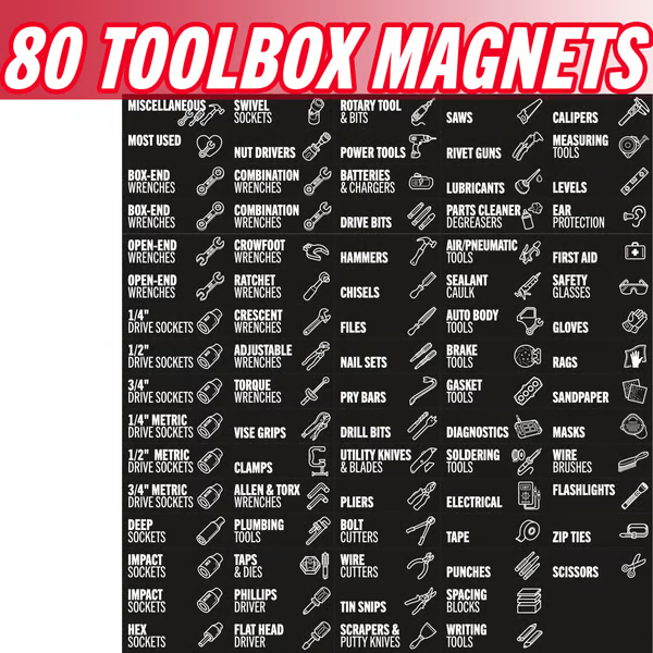 80-Piece Magnetic Toolbox Labels Kit