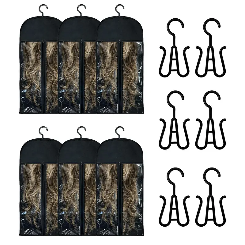 6PCS Wig Storage Bags with Hanger, 23.6" x 11.8"Wig Storage for Multiple Wigs