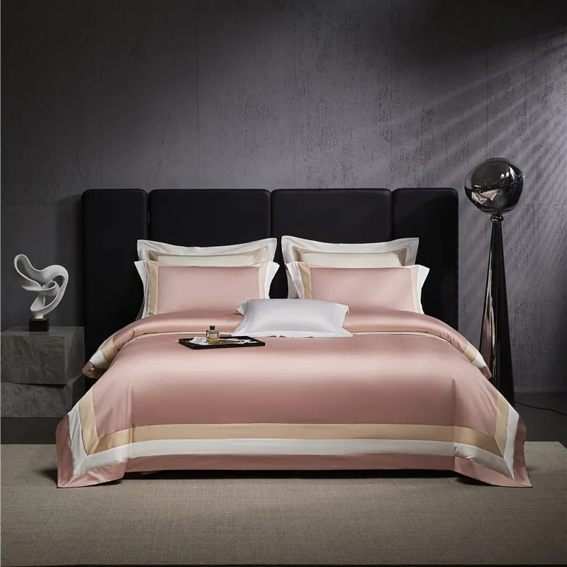 Luxor Pink Stripe Border Egyptian Cotton Bedding Set