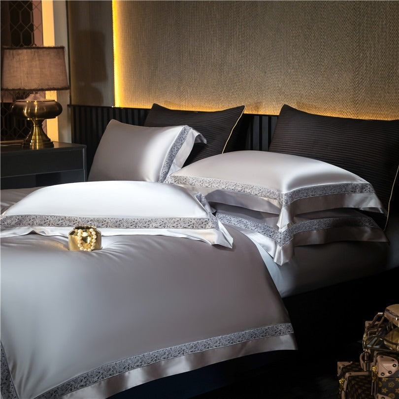 Willa Silver Modern Egyptian Cotton Satin Bedding Set