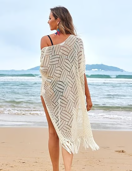 ☀️ Summer Crochet Cardigan - Oversized Open Front Kimono Sweater with Tassel ✨