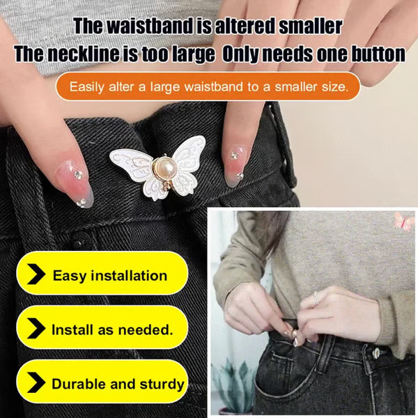 🌸🦋 Removable Butterfly Waist Adjustment Buckle – No‑Tool, Adjustable Fit for Jeans, Skirts & Dresses, Creates Hourglass Shape ✨👗💃