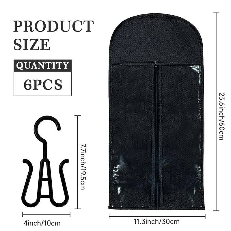 6PCS Wig Storage Bags with Hanger, 23.6" x 11.8"Wig Storage for Multiple Wigs