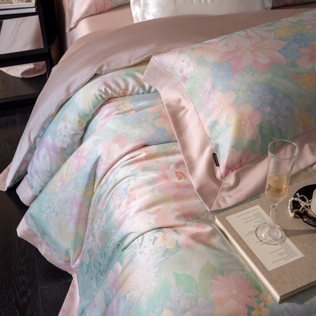 Aqua Blue and Pink Ombre Bedding Set