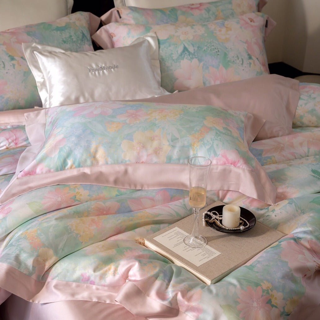 Aqua Blue and Pink Ombre Bedding Set