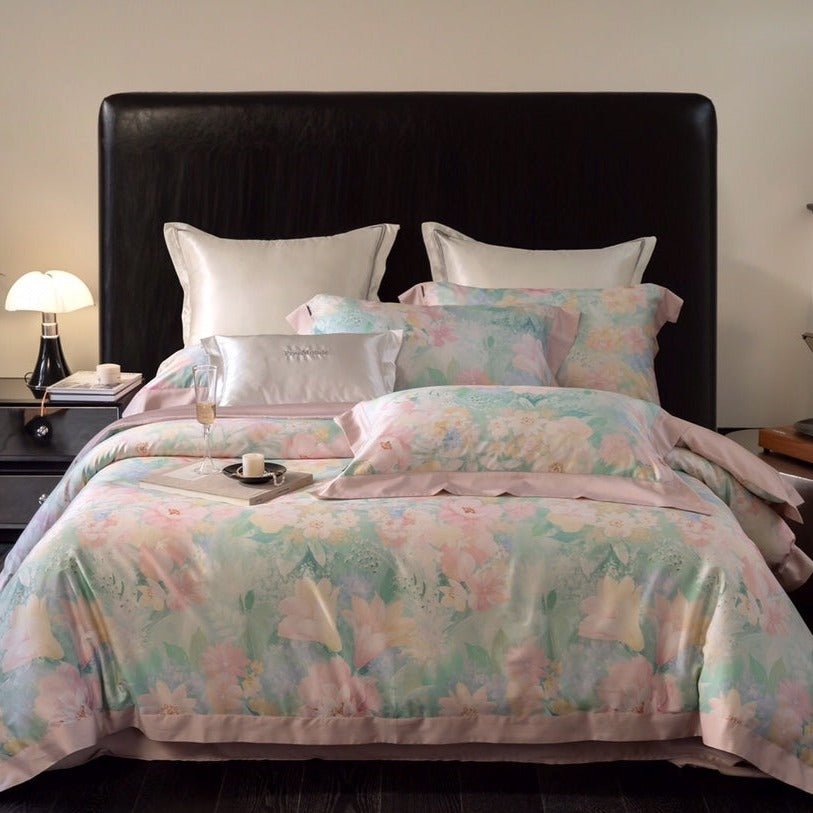 Aqua Blue and Pink Ombre Bedding Set
