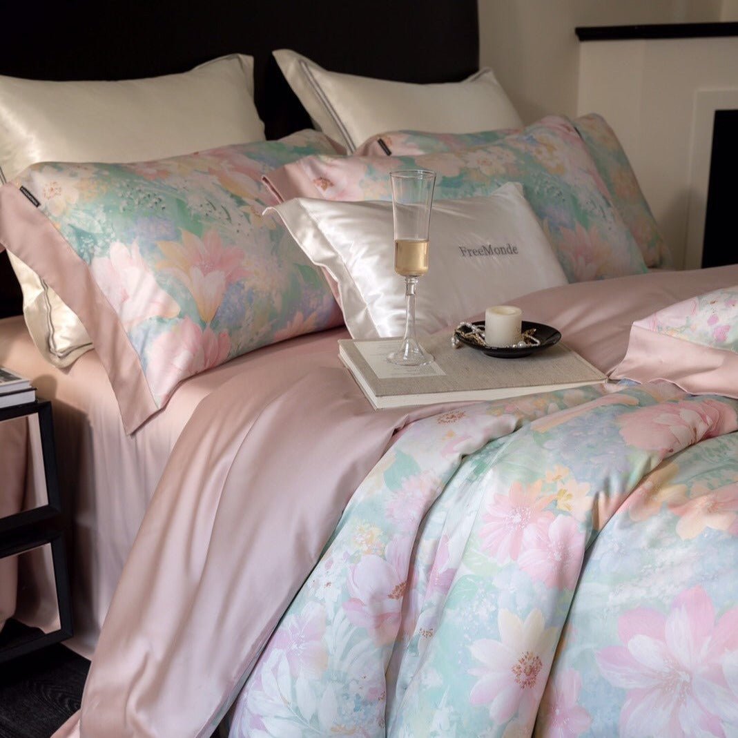 Aqua Blue and Pink Ombre Bedding Set