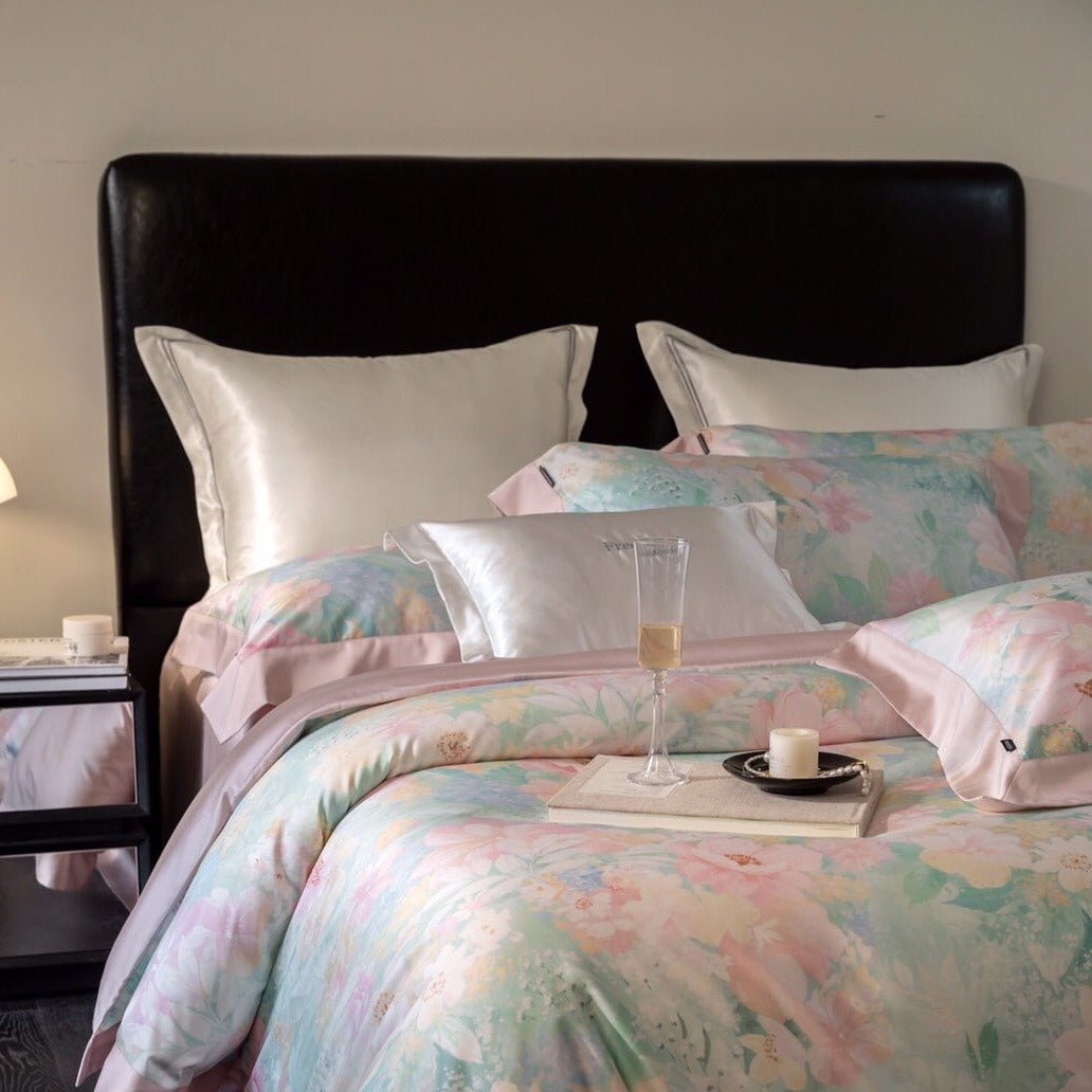 Aqua Blue and Pink Ombre Bedding Set