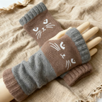 🎅2025 Christmas Hot Sale🔥Women's Knitted Fingerless Gloves with Cute Cat Embroidery