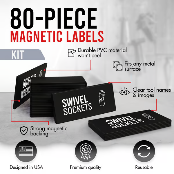80-Piece Magnetic Toolbox Labels Kit