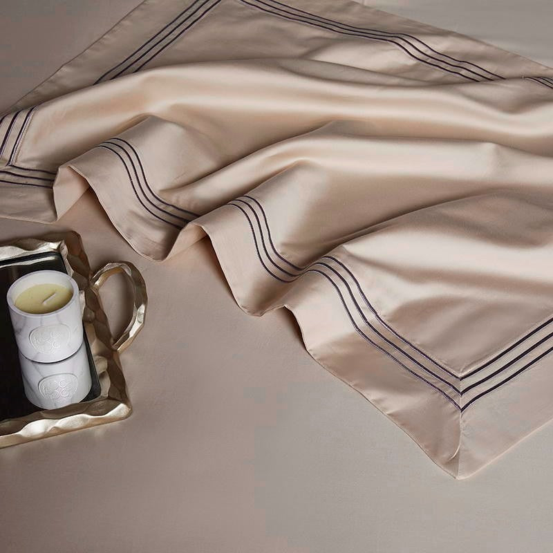 Leila Kilim Beige Embroidered Edge Egyptian Cotton Bedding Set