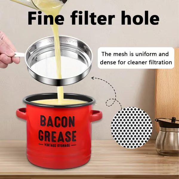 🖤 BLACK FRIDAY Best Sale -46 oz bacon grease container with strainer and food-grade silicone spatula