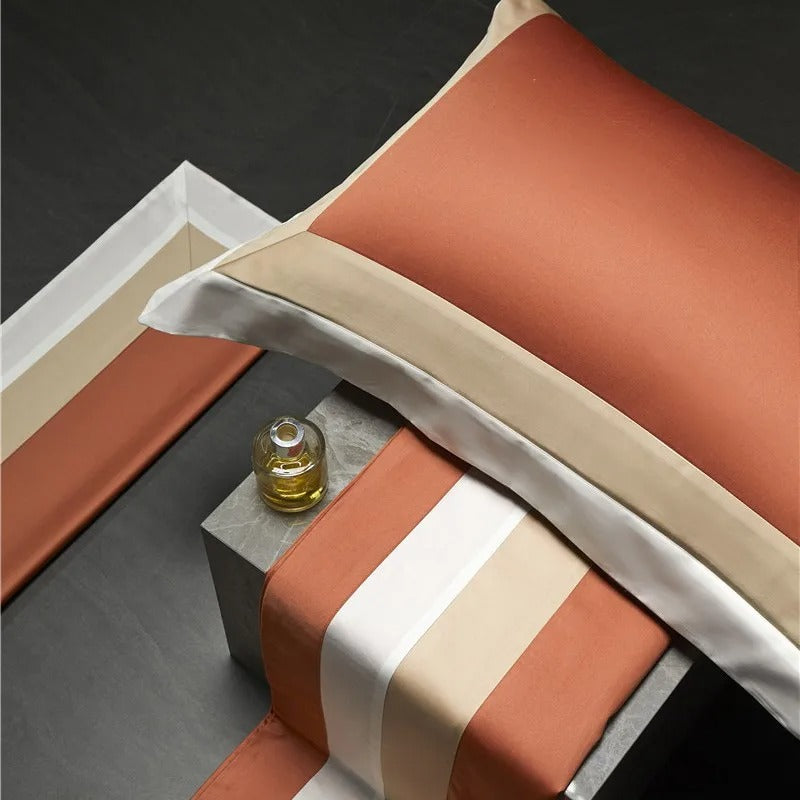 Luxor Orange Stripe Border Egyptian Cotton Bedding Set