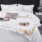 Lagertha Gold Hotel Embroidered Border Egyptian Cotton Bedding Set