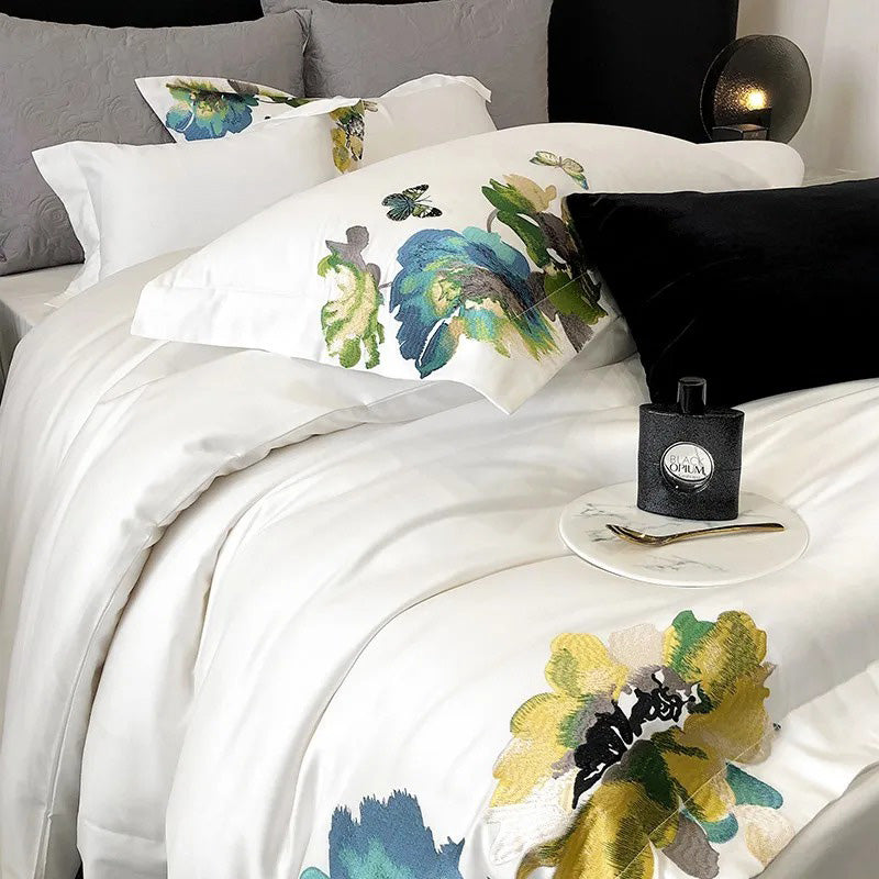 Adonis Floral Embroidered Egyptian Cotton Bedding Set