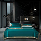 Anahi Green Embroidered Motif Border Egyptian Cotton Bedding Set