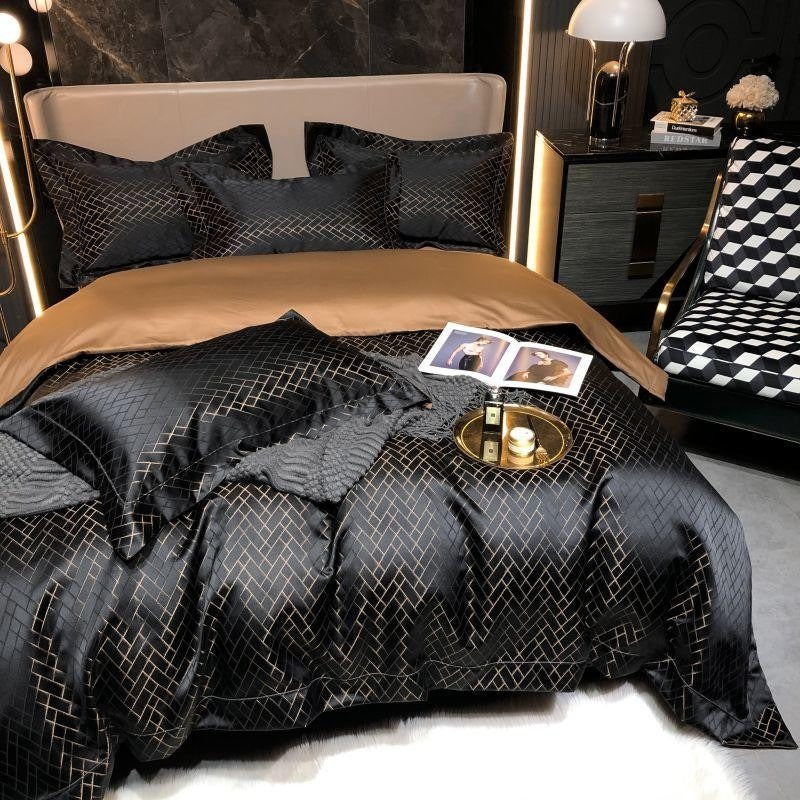 Talia Black Egyptian Cotton Satin Bedding Set