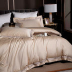 Leila Kilim Beige Embroidered Edge Egyptian Cotton Bedding Set
