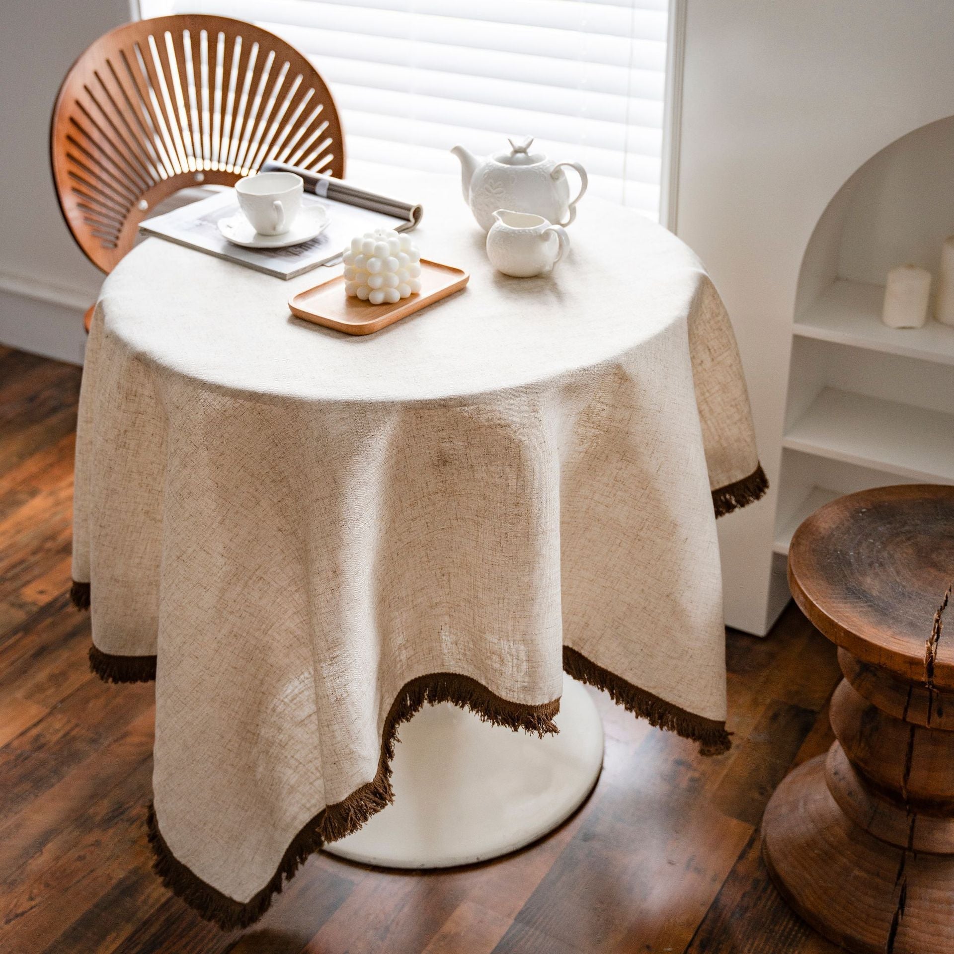 Beige Tassel Tablecloth