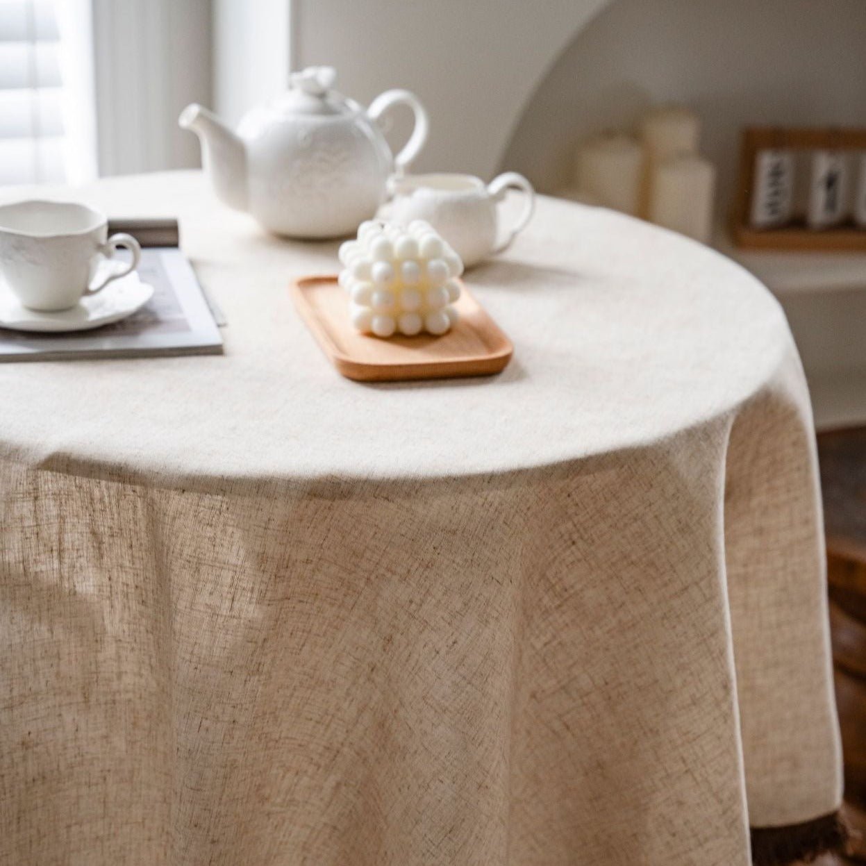 Beige Tassel Tablecloth