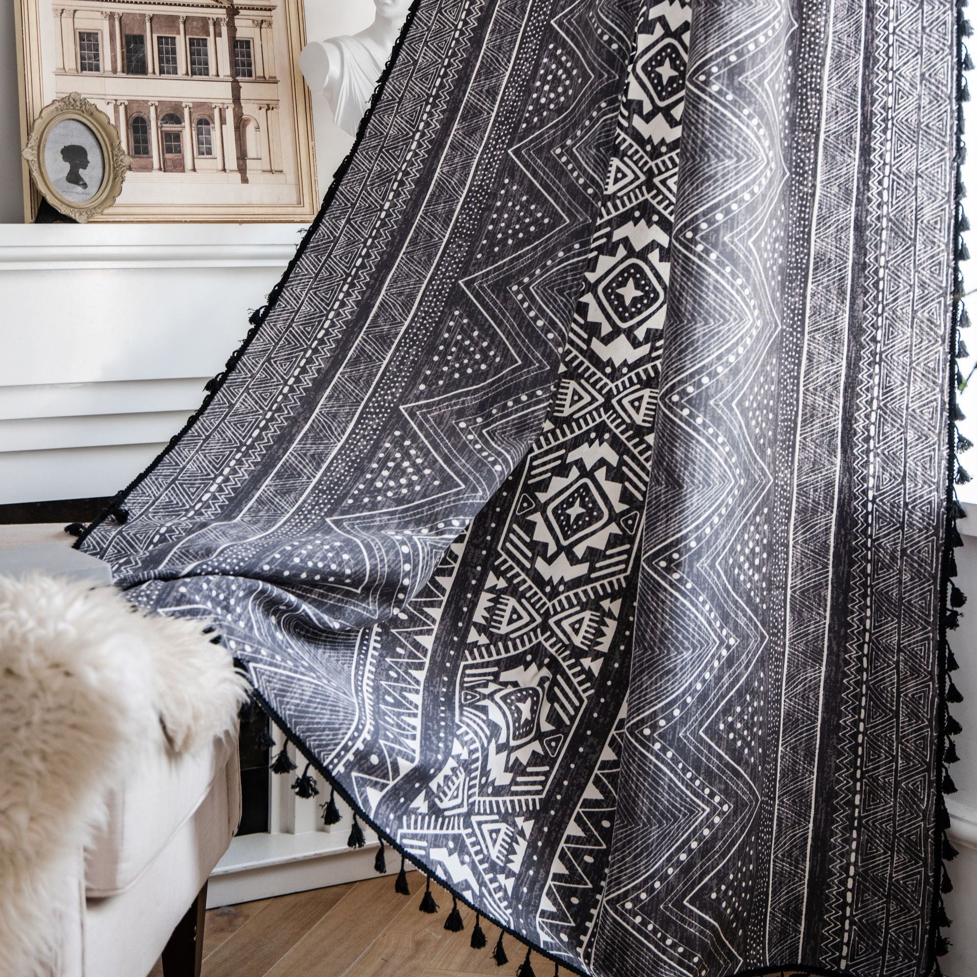 Black Boho Tassel Curtain